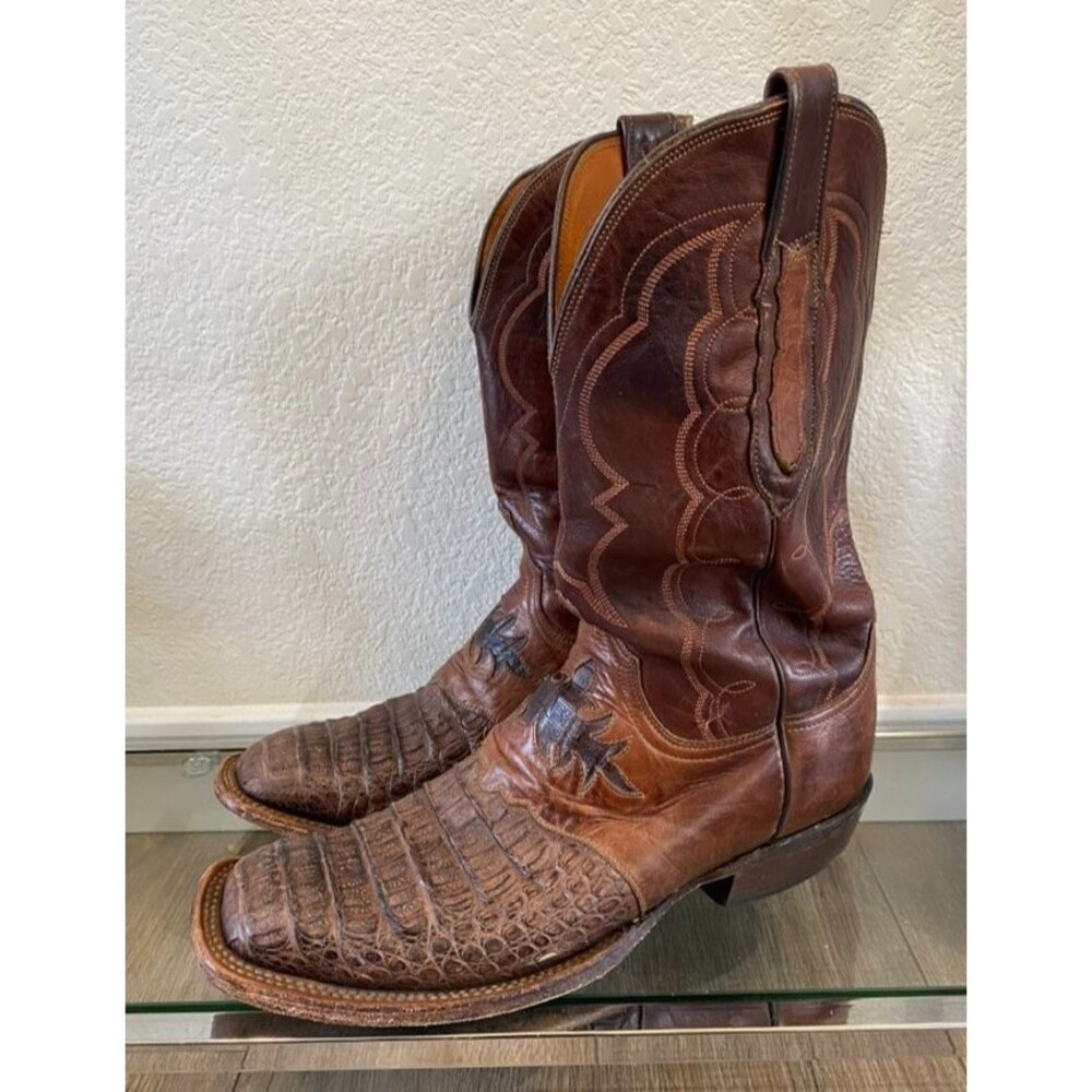 Lucchese Hornback Caiman Boots Mens 9.5D Cognac Exotic Western Since 1883 CL1064